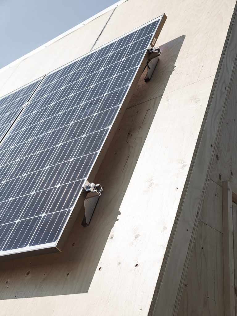 Zero Travel Nolla Cabin view of solar panel mounted on cabin wall