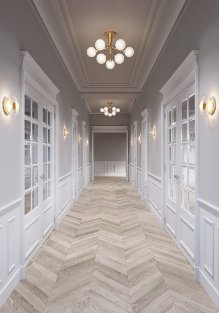 Nuura Apiales 9 Chandelier two lights in long hallway