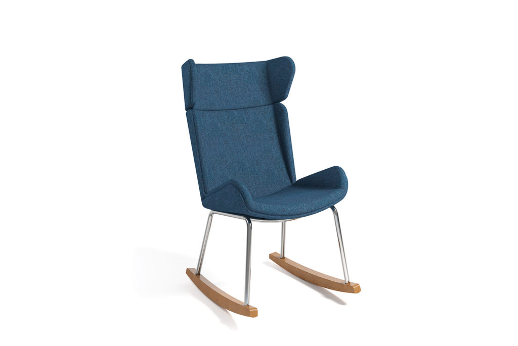 ERG International's Albury Lounge high back rocker with wooden rockers in blue