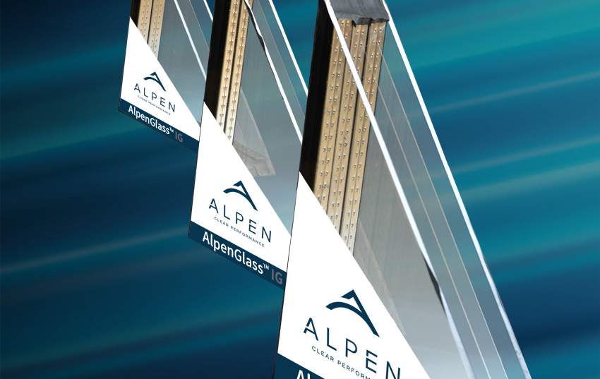 Alpen ThinGlass view of three windows with cut-away showing interior of four panes