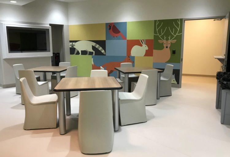 Hardi Children's putty-colored dining chairs in behavioral health center dining room