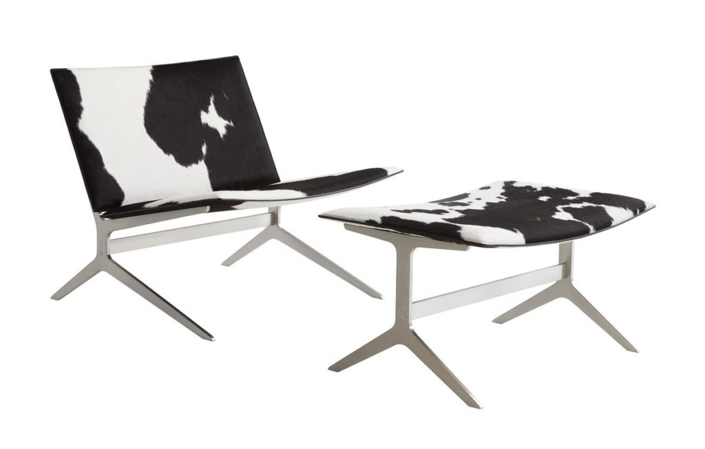 Poliform's Kay Chair black and white hide with matching ottoman