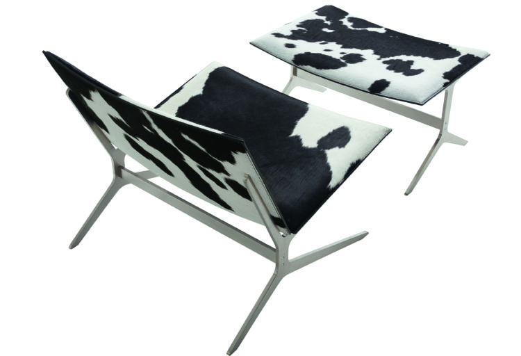 Poliform's Kay Chair view from overhead and behind in black and white hide