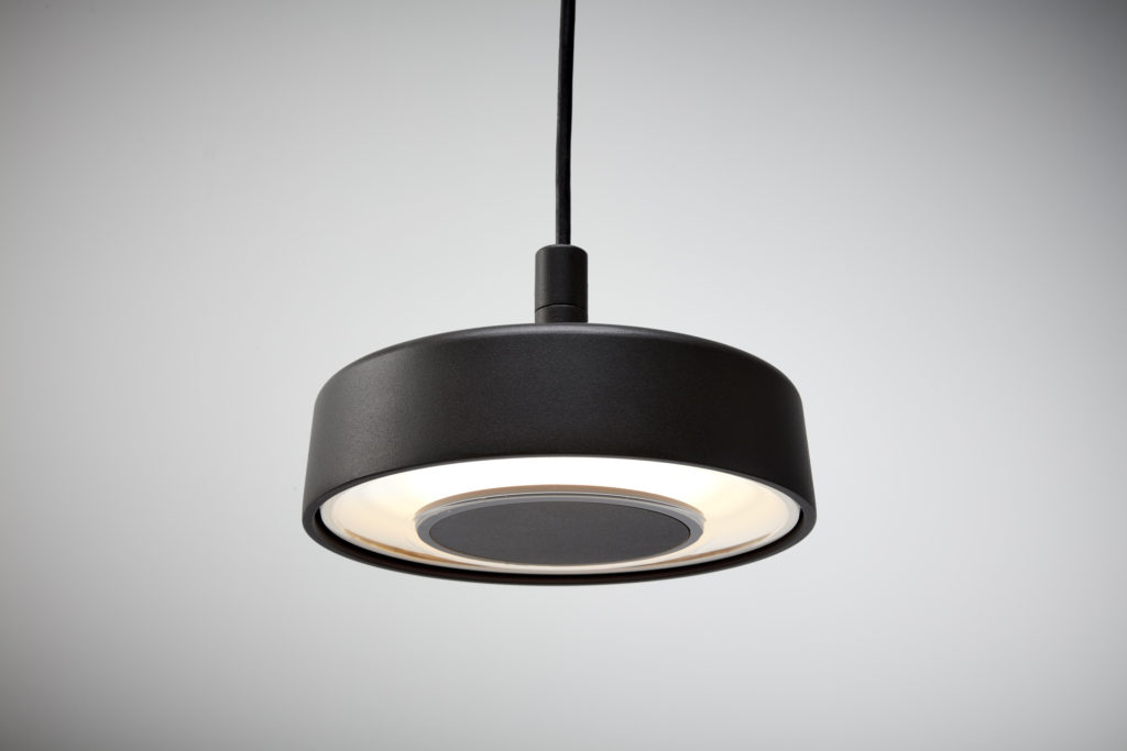 Motive Pendant front view with lightsource visible and partial view of cable