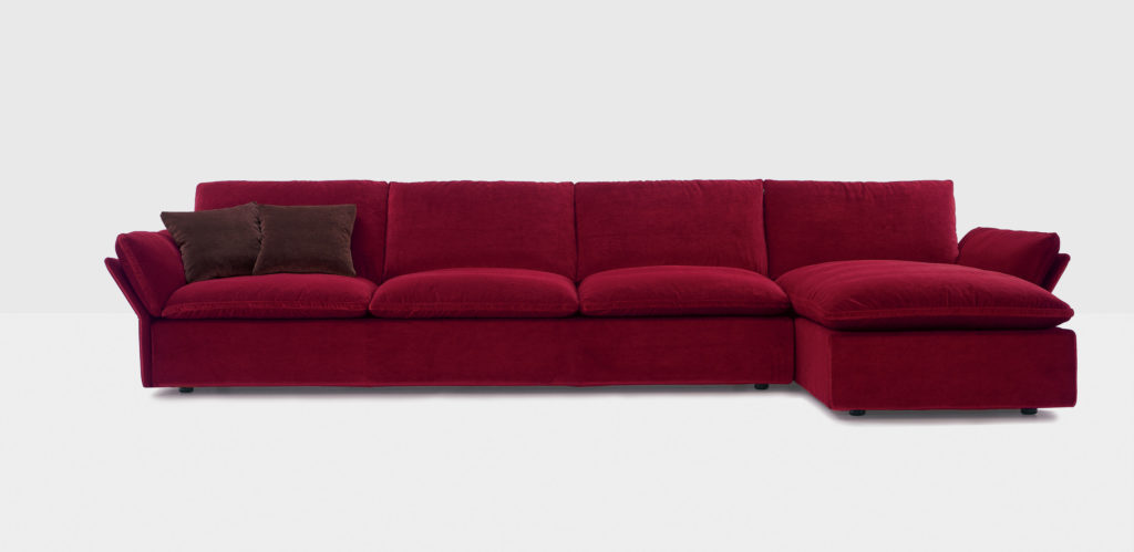 Nube Velvet Sofas Tempt Sofa in rich red