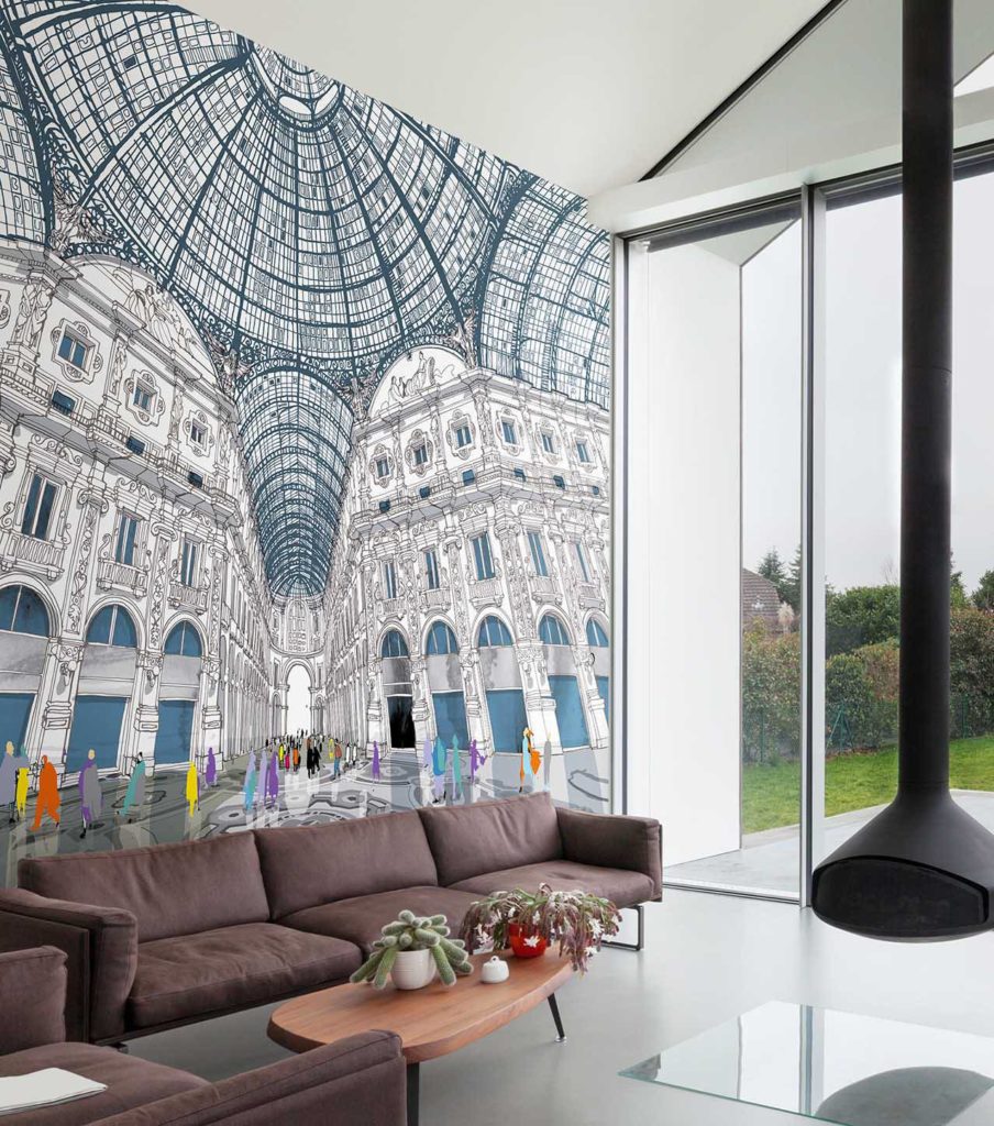 Carlo Stanga WallPepper Galeria showing interior of beautiful building with large dome overhead and many people walking below