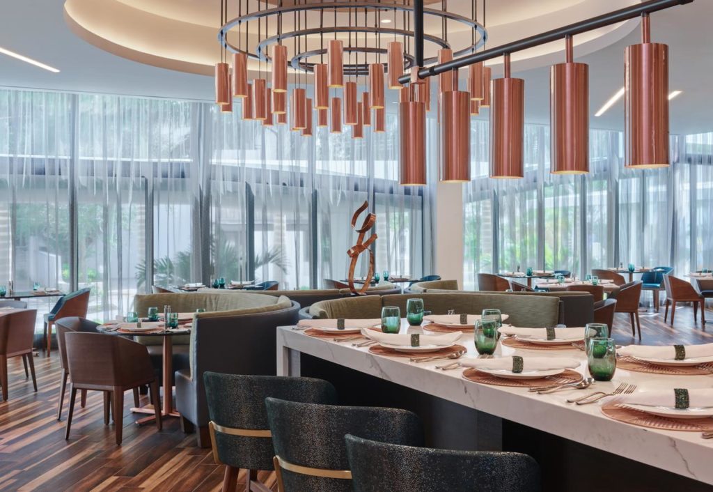 BDL Hospitality Lighting copper pendants at Ovation Restaurant Sarasota, Florida