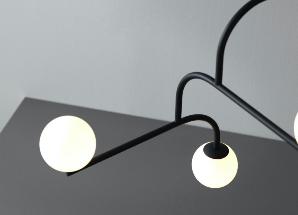 Mobil 100 Pendant close-up two diffusers in black with gray background