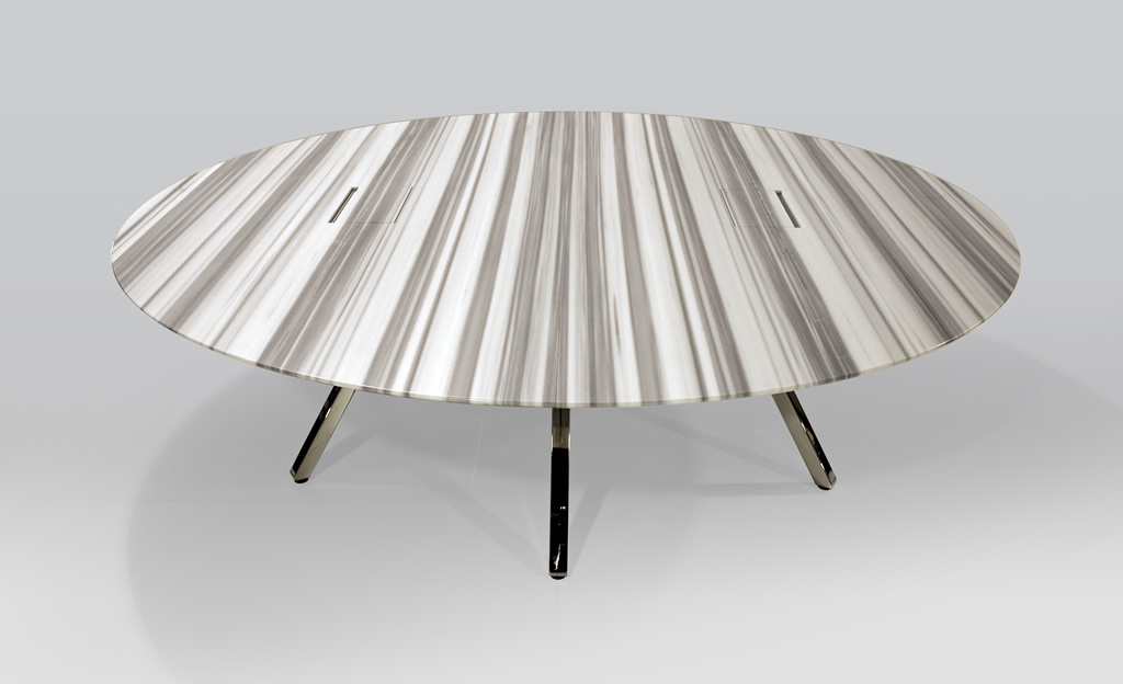 2Merge Table circle mottled white and gray top view from above
