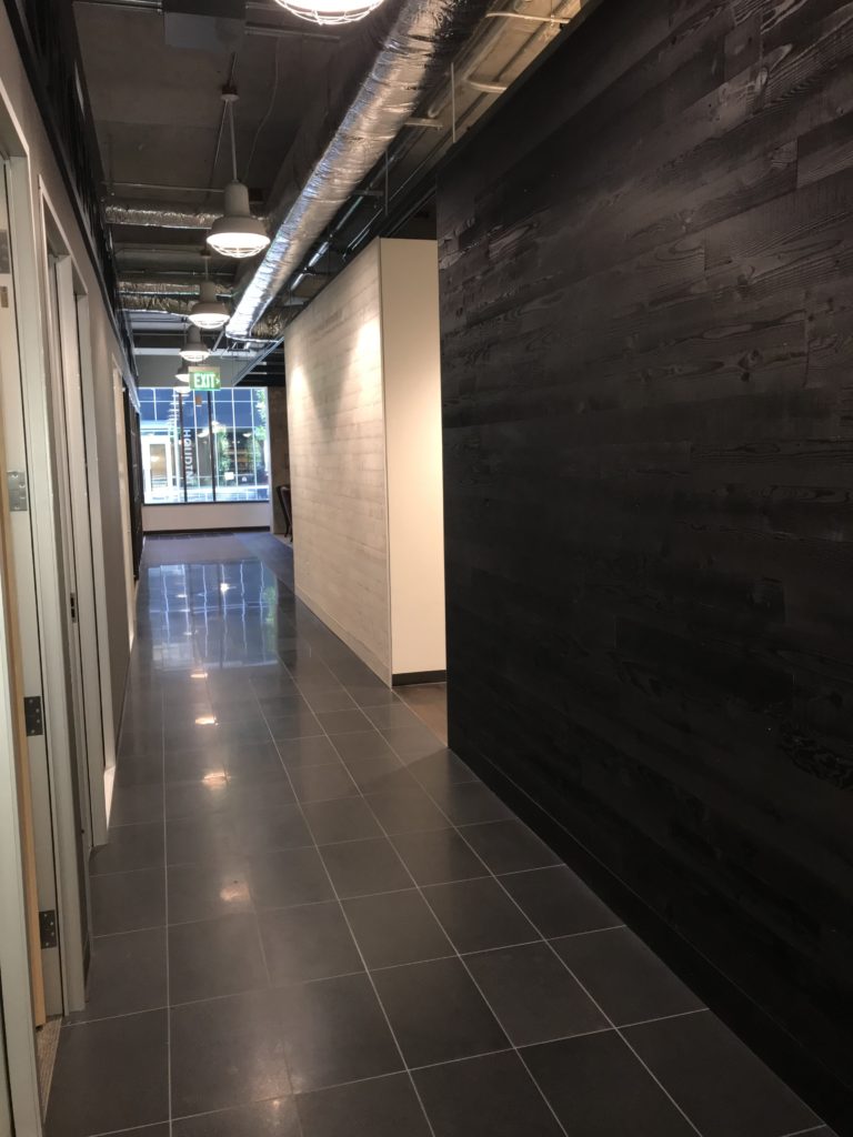 Windfall Lumber Shoji Char dark cladding in hallway at Amazon