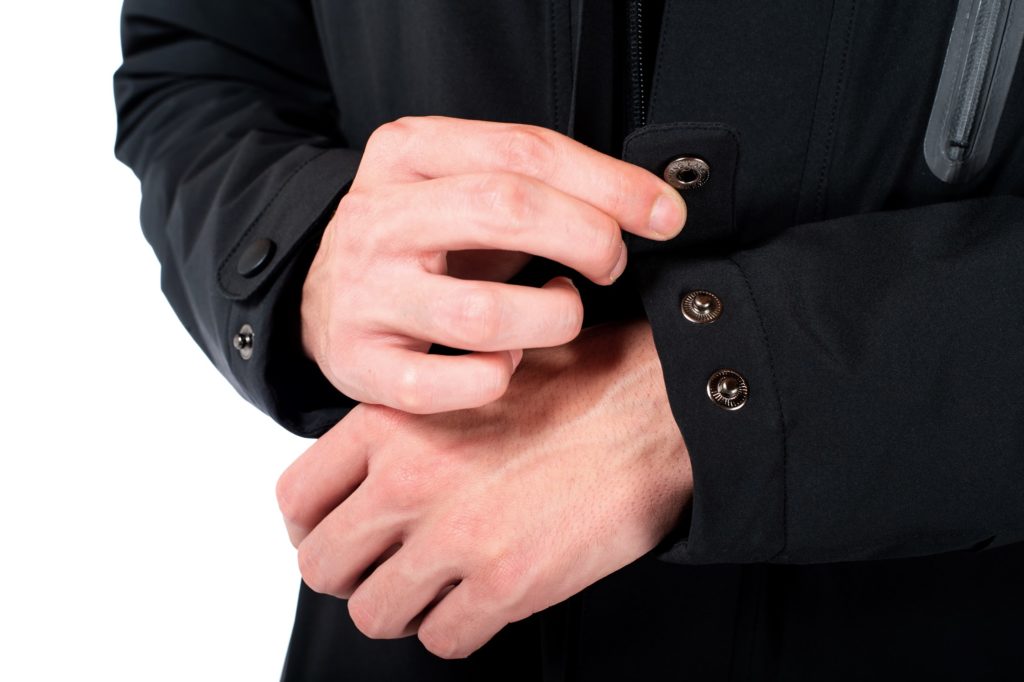Ultra Coat cuff detail showing snaps