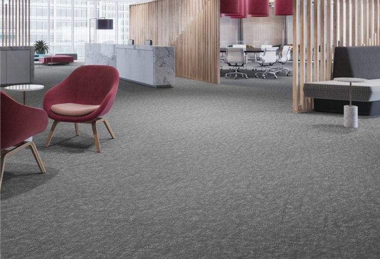 Tarkett Vellum and Bindery in open workspace with red chairs