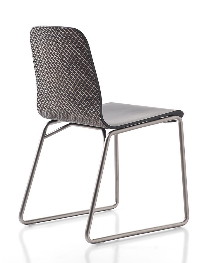 DVO's Tattoo Chair in black laminate with diamond criss-cross pattern on back