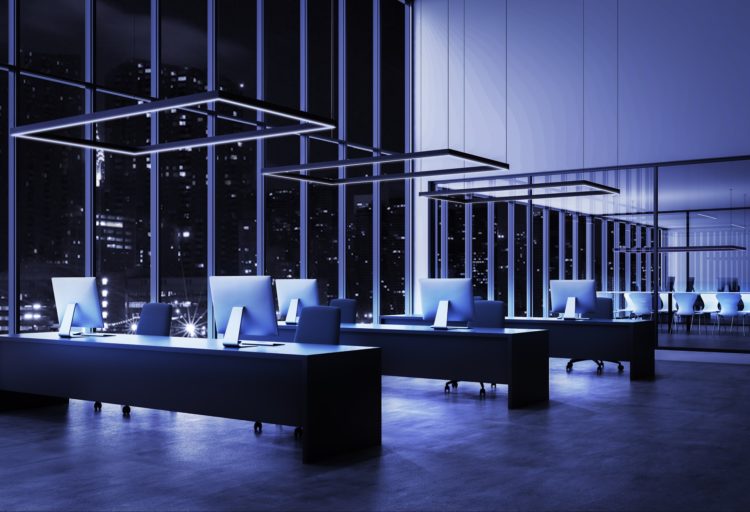 UV-C Lights suspended luminaire in workspace
