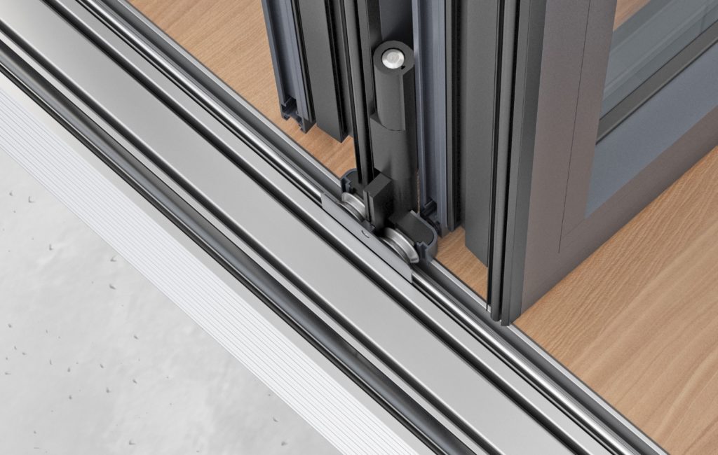 NanaWall's SL84 folding glass wall sill detail showing rollers