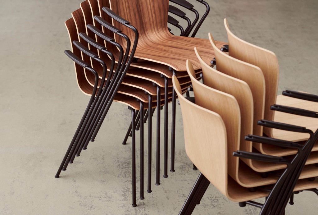 Vico Duo Chair in walnut and oak many chairs stacked