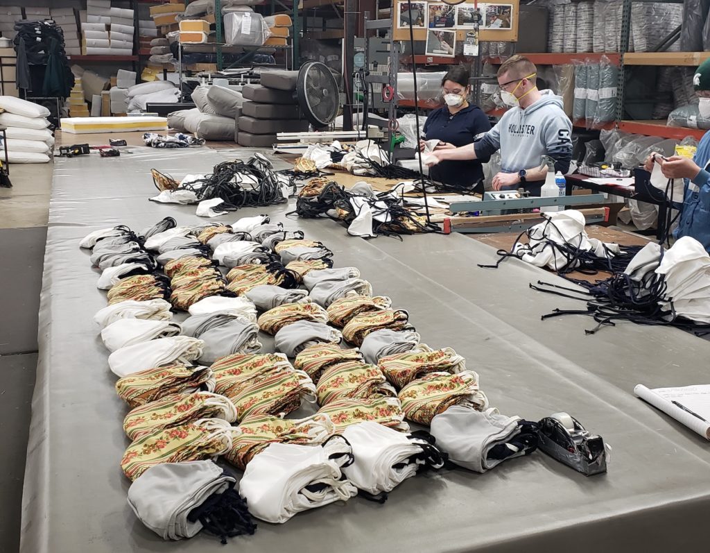 Coronavirus Mask making masks in sewing room at Woodard Furniture