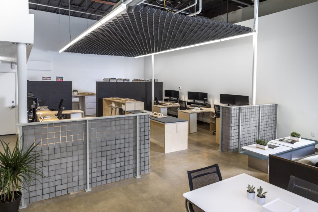 3form's Varia Design Collection ceiling panel and half walls in office