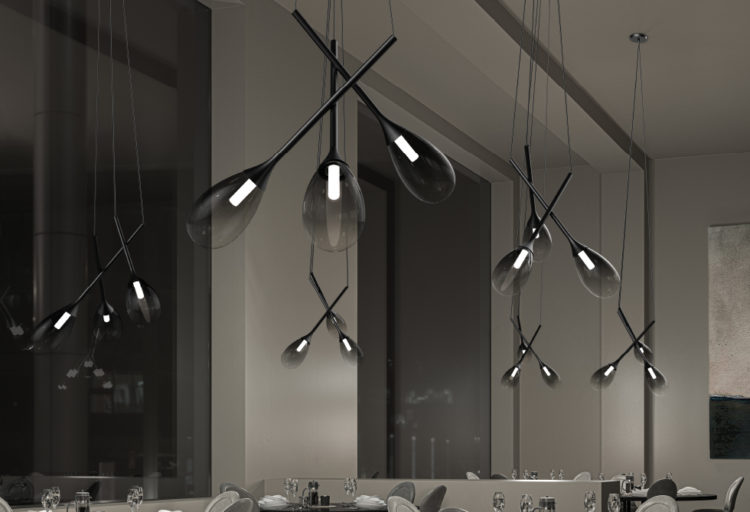 Parisone Pendant many modules of three in upscale restaurant with modern decor