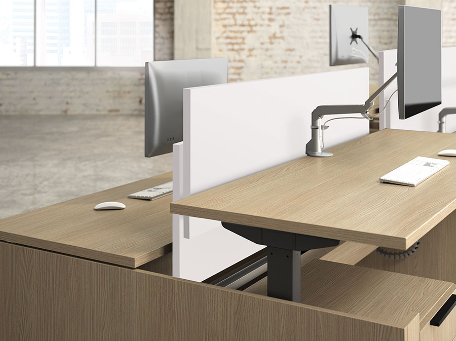 JSI Privacy Screens white laminate on standing desk