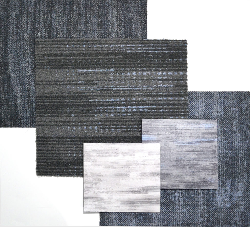 Tarkett Light Shift Collection three carpet tiles and two vinyl tiles