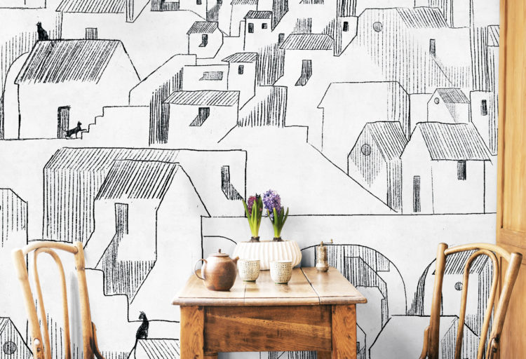 WallPepper Up-to-Date cartool-like town sketched in pencil