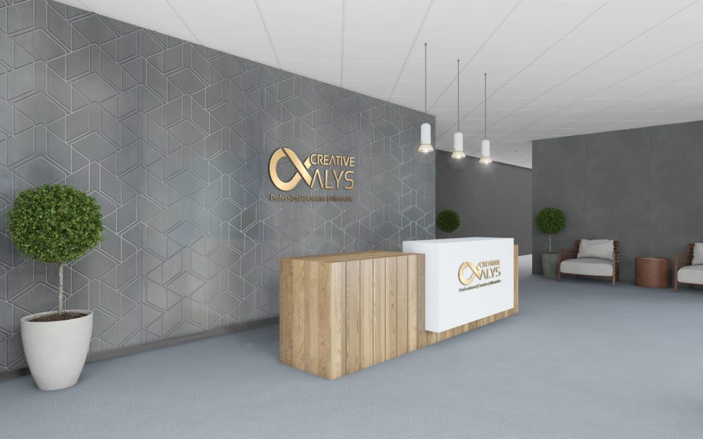 Móz Designs Voyage collection gray in reception area