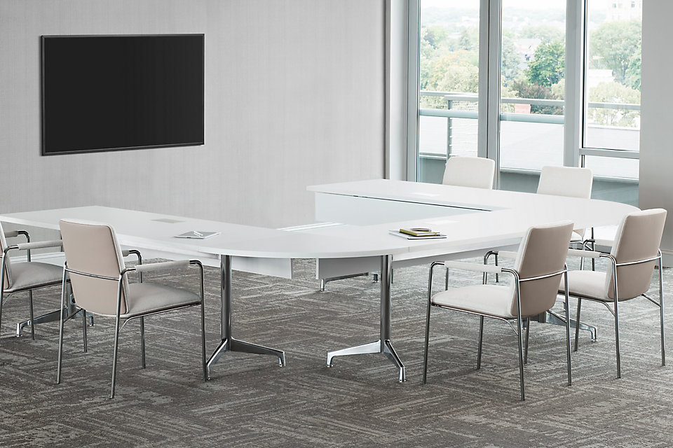 Gunlocke Briefing Collection collaboration table white laminate horseshoe shape