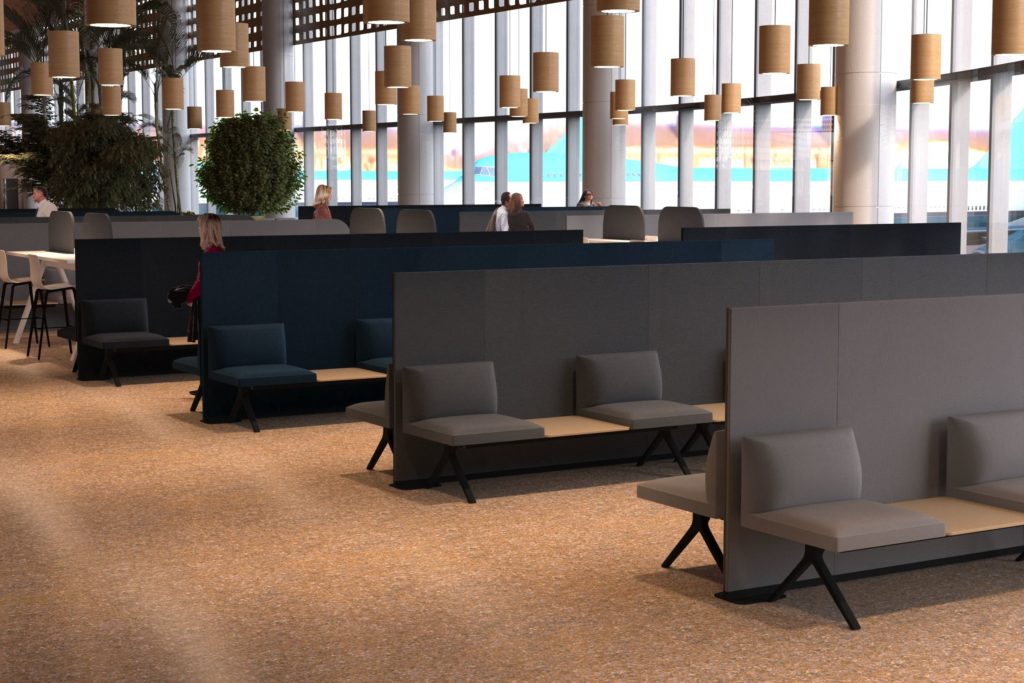 Arper innovates Kiik seating and Paravan panels in airport