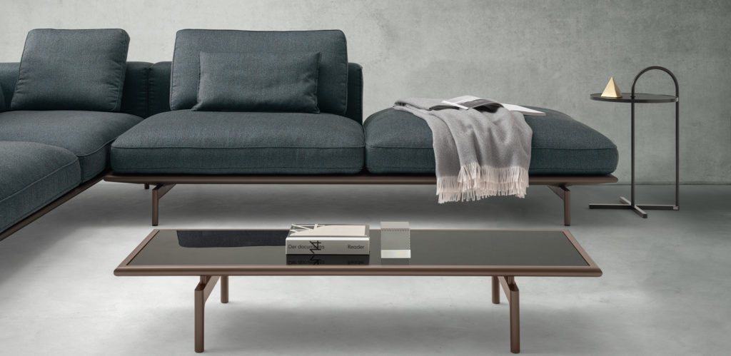 Rolf Benz Liv Sofa umbra gray partial view in living room