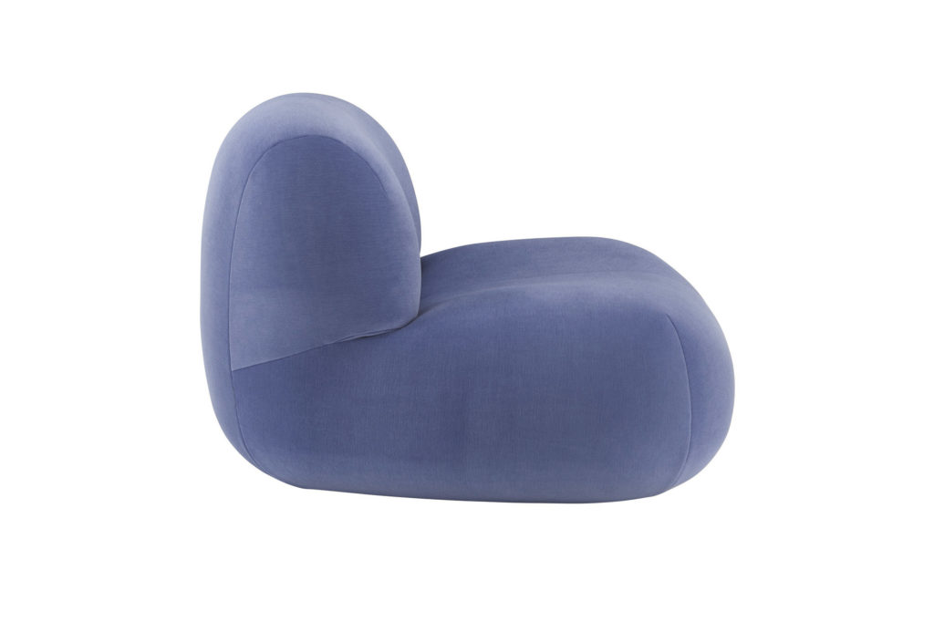 Ligne Roset's Pukka indigo chair side view