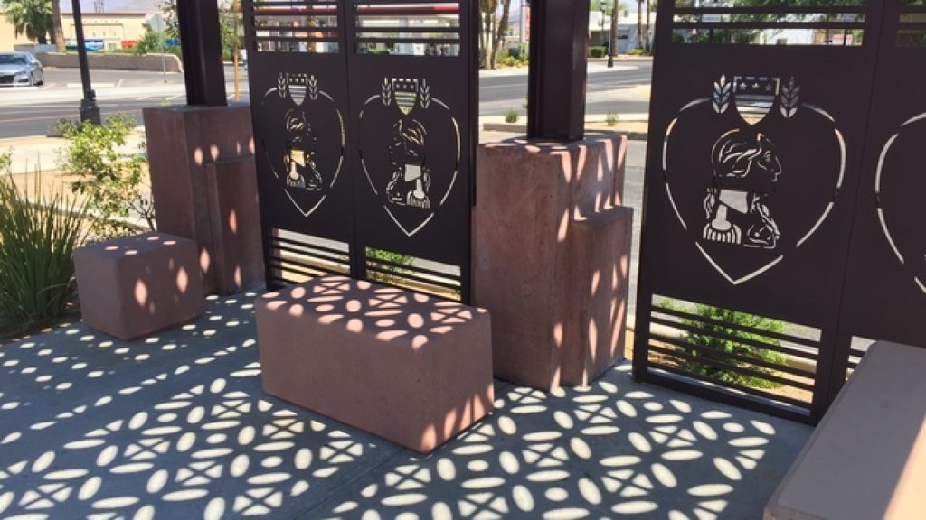 Parasoleil Purple Heart Plaza screens with Purple Heart logo