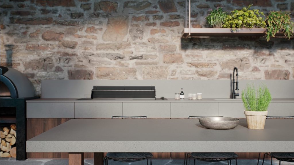 Caesarstone Solaris collection Clearskies table and countertop