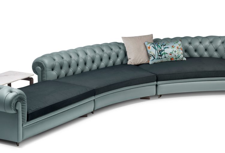 Chester Line Green with pillows on white background