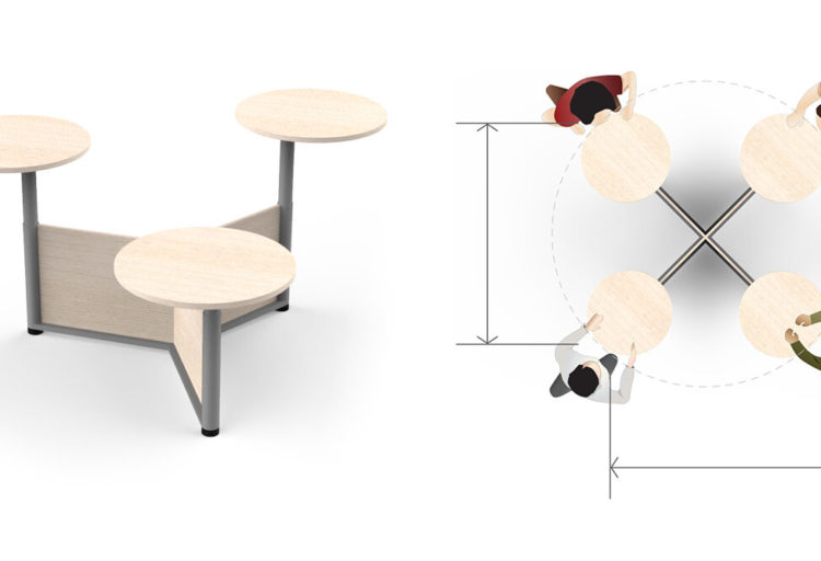 Fig40 Gather 4.1 three seater alongside overhead graphic showing user spacing