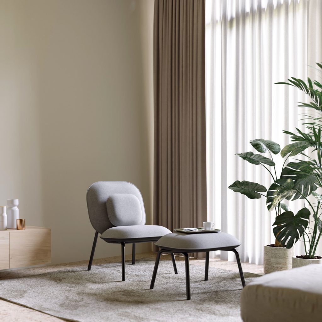 Toou's Tasca gray with ottoman in nice living room