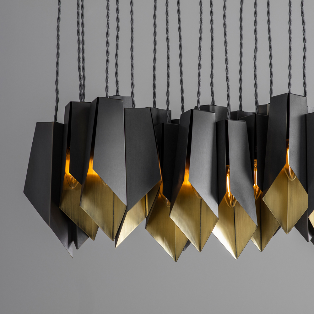 Tigermoth's Bronze Fold Linear Chandelier close up