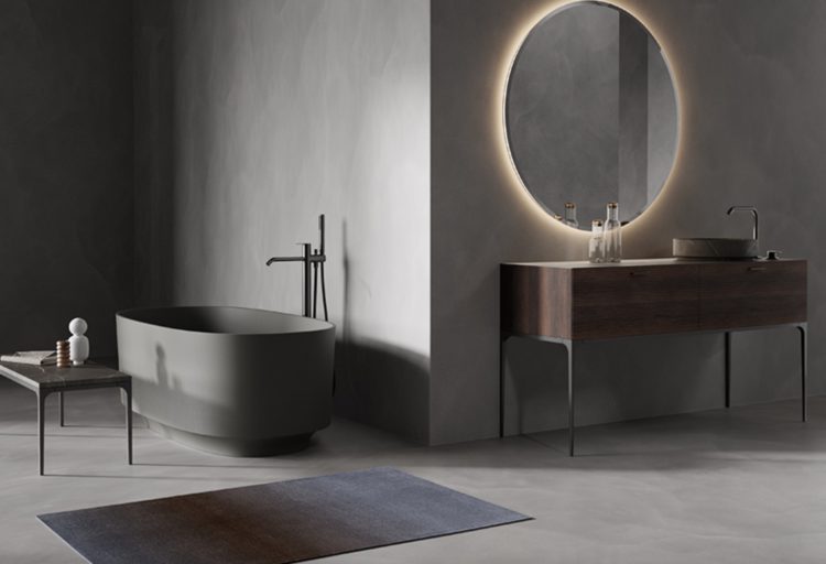 Inbani's Grate Collection ensemble with tub and vanity