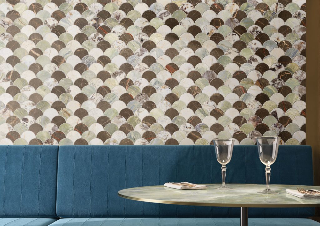 Deco tile scallops in cafe