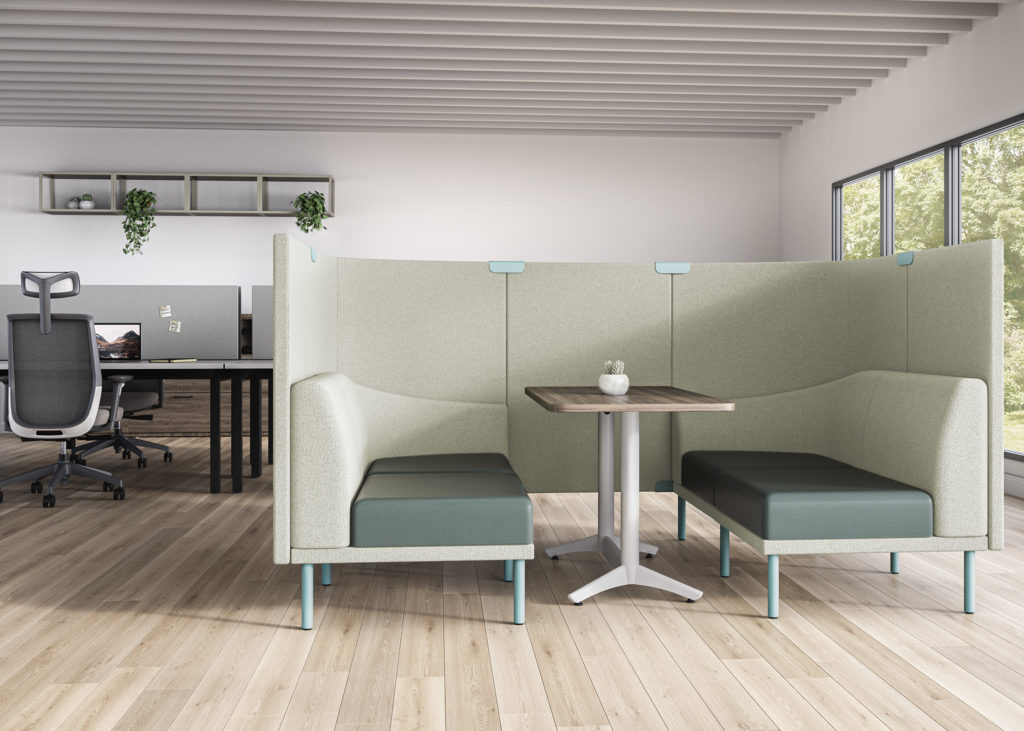 Eklund Lounge booth with high privacy panels in office light gray