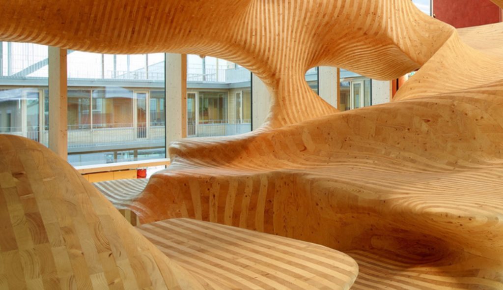 Stora Enso CLT decorative curvy wood feature
