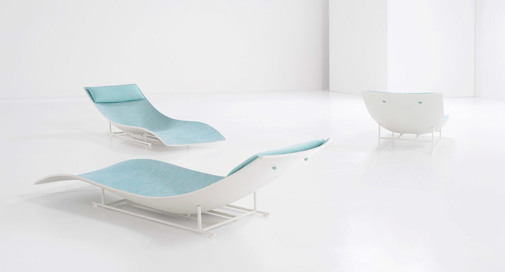 Twiggy and Diade Sun Lounge three aqua and white