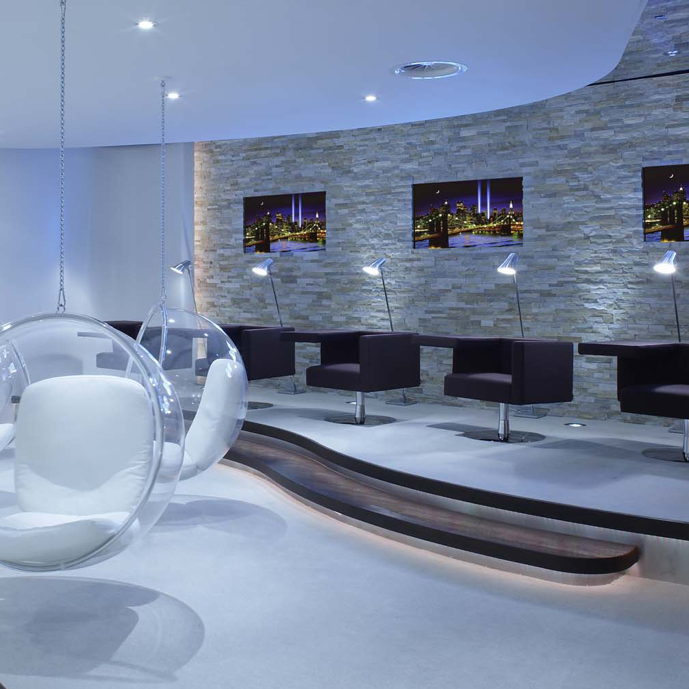 Offecct Solitaire purple chairs in lounge