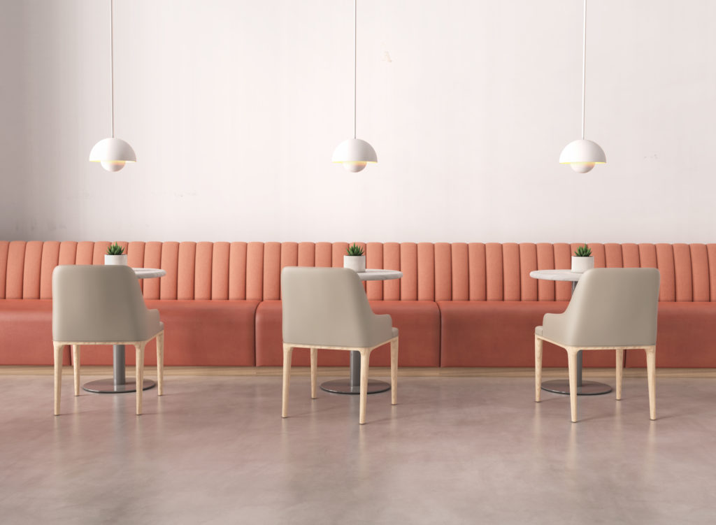 Las Ondas Banquette orange with builit to floor base