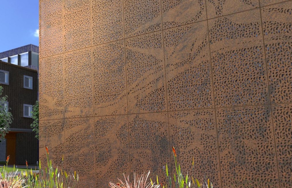 Mesh by Parasoleil brise soleil with tree design