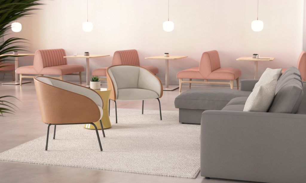 Inyo Seating two leather chairs with white interior surrounded by other furniture