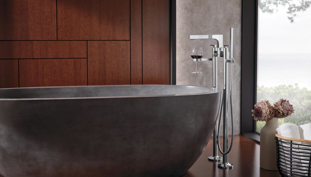Brizo's Kintsu tub filler with wine holder