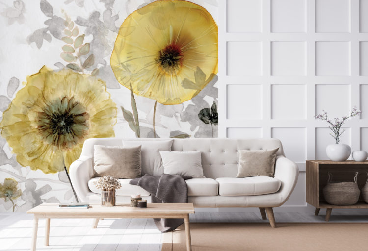 Wallsauce wallpaper floral print on gray background