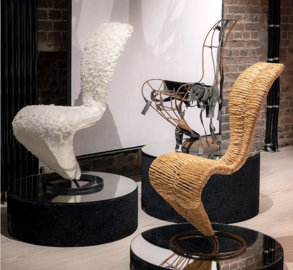 S Chair original design, sheepskin, and bullrush