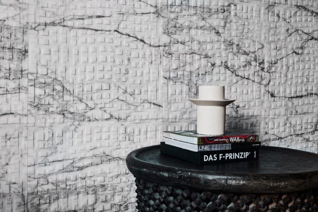 Polis Modular Marble wall behind nightstand